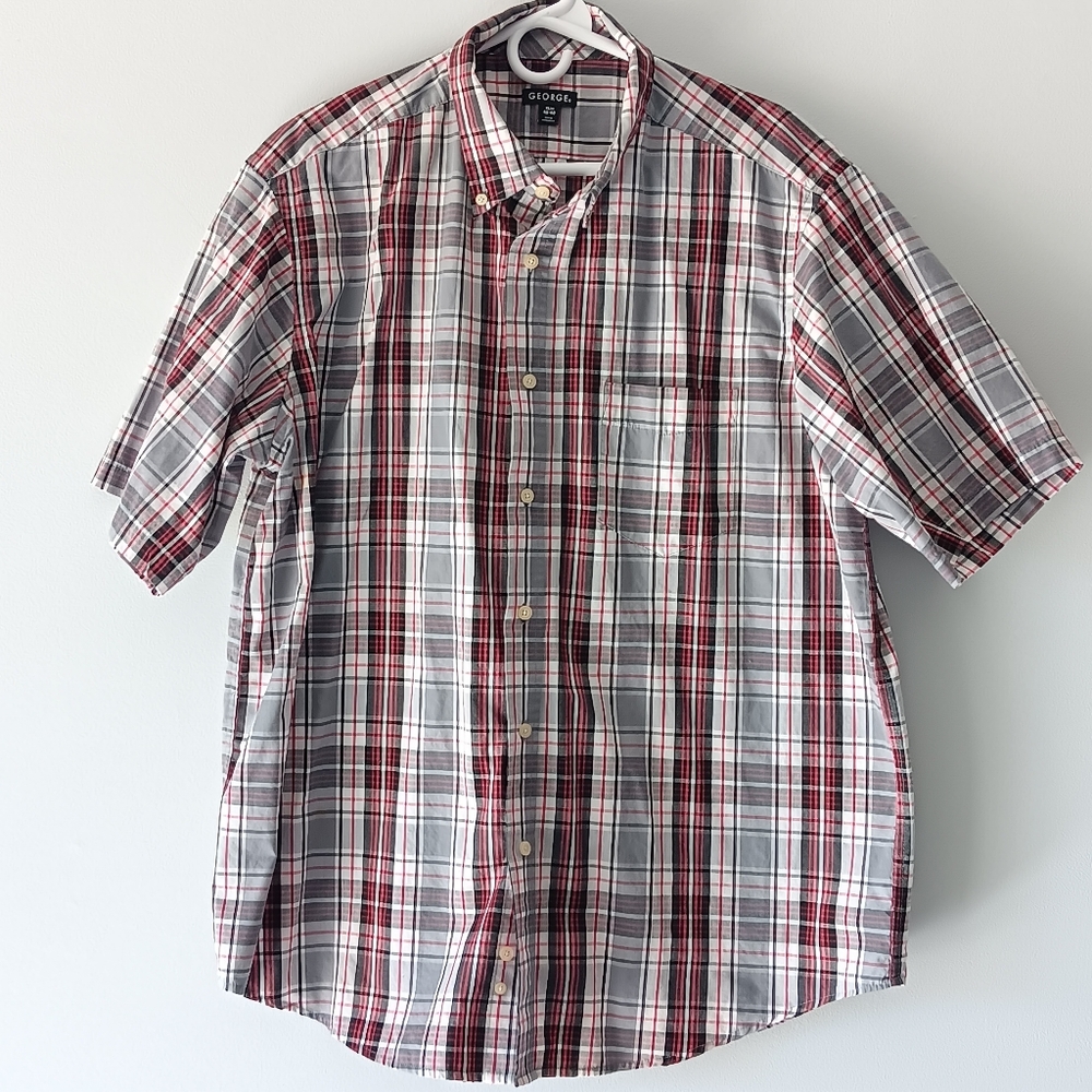 George Short-Sleeve Button Down Collared Shirt Pl… - image 4